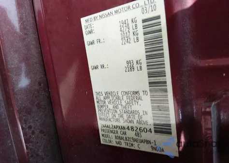 2010 Nissan Altima 2.5 S z USA, uszkodzony, nr VIN 1N4AL2APXAN482604